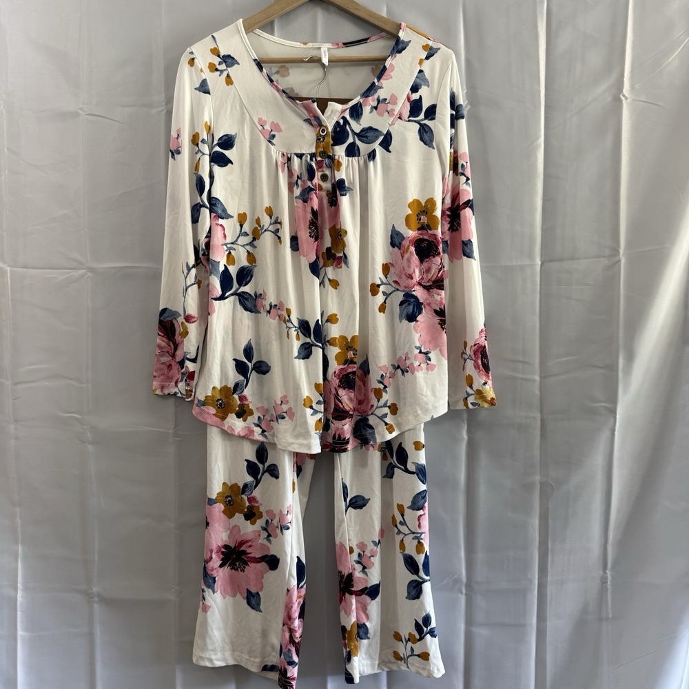Women Pajama Set 2 Piece Lounge Pockets Long Sleeve M Floral Sleep Pjs Soft